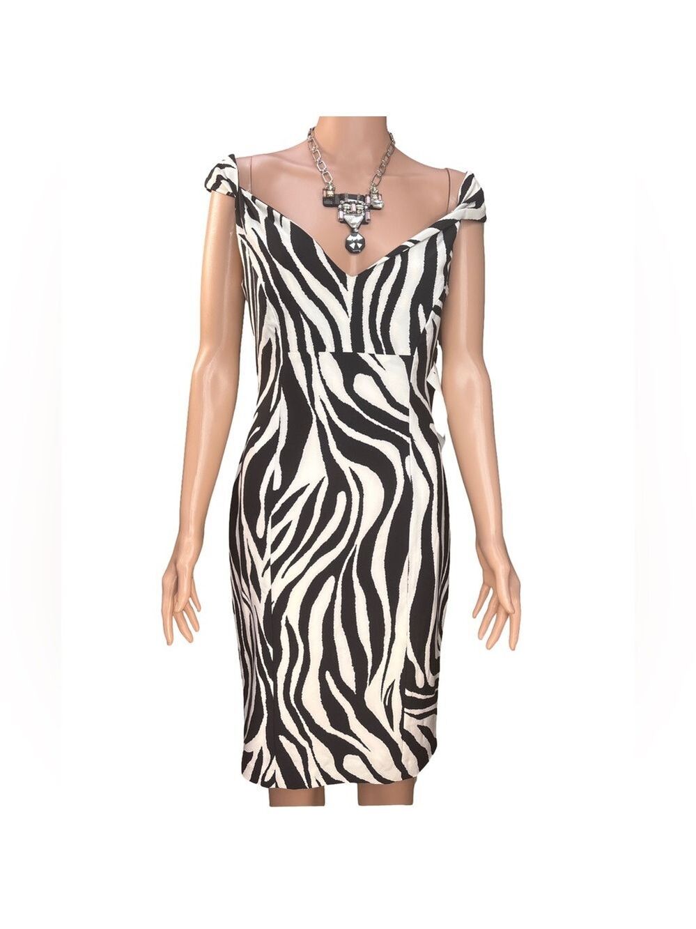 Calvin Klein Black and White V-Neck Sleeveless Zebra Print  Dress Size 4 NWT